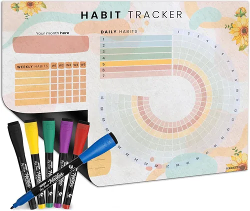 Diario de Seguimiento de Hábitos Planificador de Entrenamiento Calendario de Nevera de Motivación Borrable Magnético de Secado 13” X 17” - Tablero