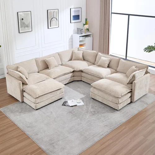 Miniatura 15 de Sofá modular Cloud seccional, moderno sofá modular en forma de L de felpilla con otomana y almohadas, sofás esquineros de asiento profundo de 5 Negro