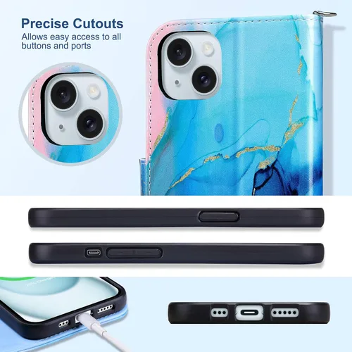 Miniatura 8 de ULAK Funda compatible con iPhone 15 tipo cartera para mujer, funda tipo cartera de piel PU premium con función de soporte, función de tarjetero