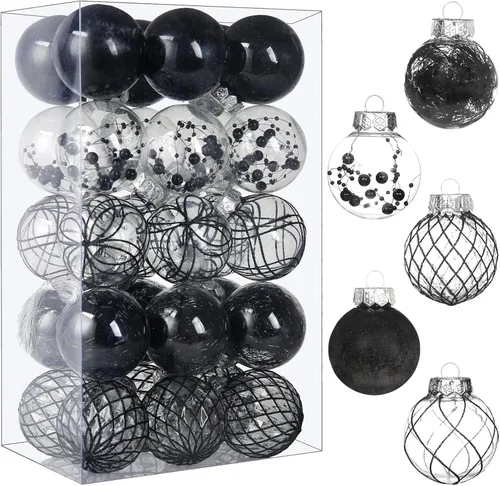 Miniatura 16 de Juego de adornos de bola de Navidad, 20 unidades, grandes, color negro transparente, inastillables, 3.150 in/3.15 pulgadas, adornos de Navidad