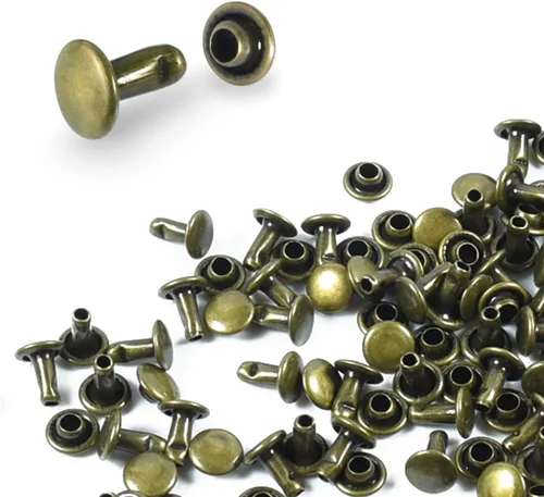 Miniatura 17 de 200 juegos de remaches de cuero con tapa redonda de 6 mm, remaches de doble tapa, pernos metálicos tubulares para reparación de llaveros de bolso