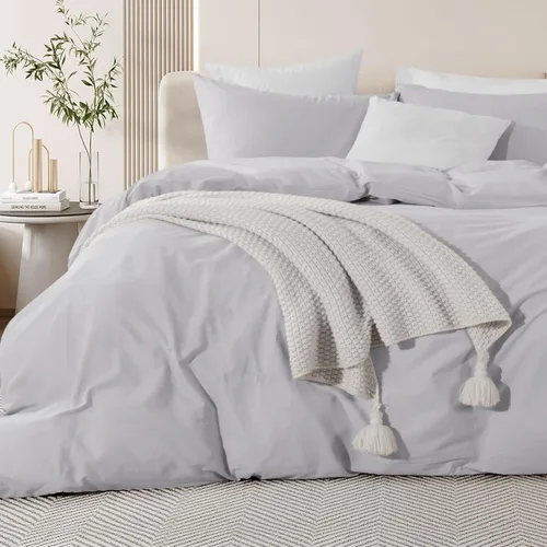 Miniatura 70 de NEXHOME PRO Funda de edredón de algodón para niños, tamaño twin, aspecto de lino, blanco, orgánico, natural, 100% algodón lavado, juego de ropa