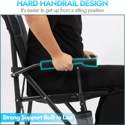 Miniatura 5 de Paquete de 2 sillas de camping plegables de gran tamaño para adultos, soporta 450 libras, silla de camping resistente con bolsillos laterales, silla