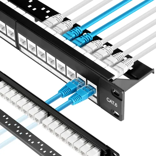 Miniatura 12 de Rapink Panel de parches Cat6 de 48 puertos con soporte Keystone 10G en línea, acoplador de paso UTP de 19 pulgadas, barra trasera extraíble, red 1U