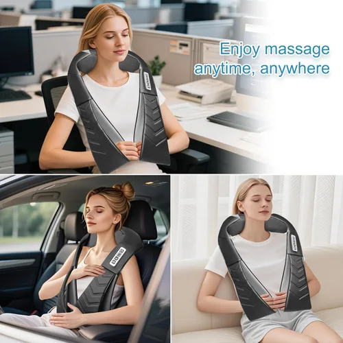 Miniatura 6 de Shiatsu Masajeador de cuello y espalda, masajeador eléctrico de hombros con calor, masaje de amasamiento de tejido profundo para aliviar el dolor