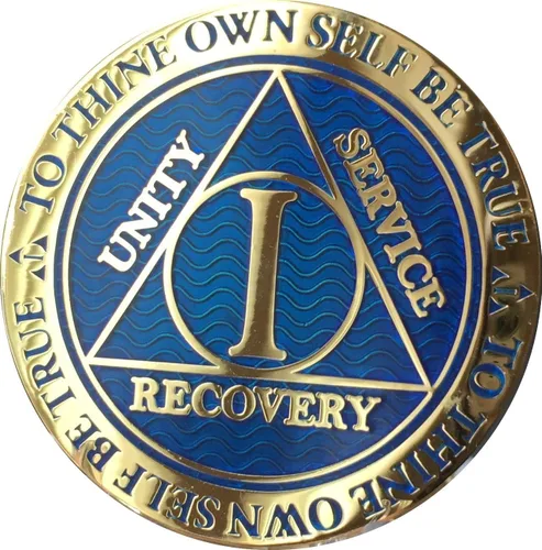 Miniatura 5 de RecoveryChip 1 año AA Medallion Reflex Blue Gold Plated Chip