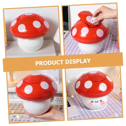 Miniatura 5 de Cubo de basura de escritorio con forma de hongo con tapa, pequeño contenedor de basura decorativo de 7.51 pulgadas, cubo de basura compacto de mesa