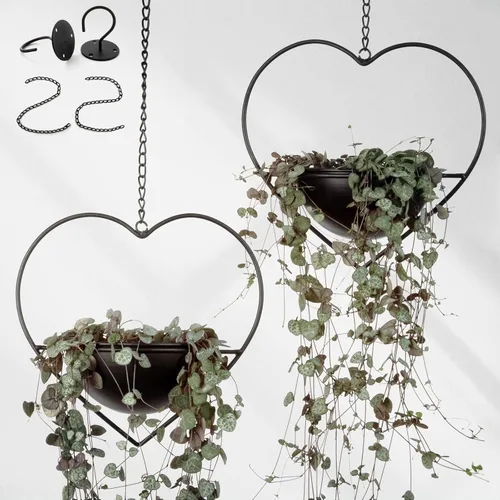 Miniatura 8 de Hajia 1 paquete de soporte para plantas colgantes con forma de corazón con maceta desmontable de 19 cm, maceta colgante moderna de metal negro