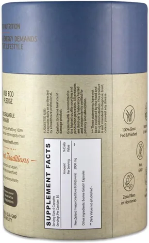 Cápsulas de caldo de hueso de ganado alimentado con pasto liofilizado – 3000 mg por porción – Colágeno, proteína y aminoácidos – Criado en pasto en