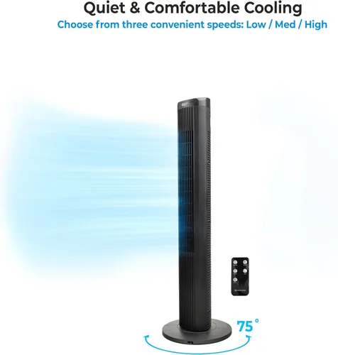 Miniatura 7 de Comfort Zone Ventilador de torre oscilante sin aspas de 40 pulgadas Ventilador de pie silencioso, 3 velocidades y 4 modos, temporizador de 15