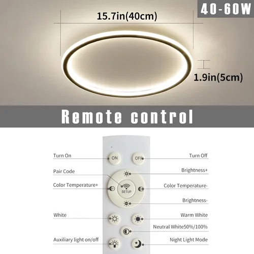 Miniatura 3 de Lámpara de techo de montaje empotrado de 15.7 pulgadas, lámpara de techo LED redonda de 40-60 W, lámpara de techo moderna y delgada, luces de techo