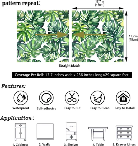 Miniatura 8 de CHIHUT Papel tapiz de hojas de palmera tropical de Monstera con diseño de acuarela para despegar y pegar botánico para sala de estar, dormitorio
