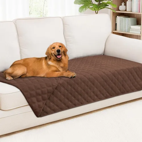 Miniatura 74 de Smiry Funda impermeable para cama de mascota, suave y lavable, para muebles, cama, sofá, reversible, a cuadros (30 x 53 pulgadas, color beige/beige)