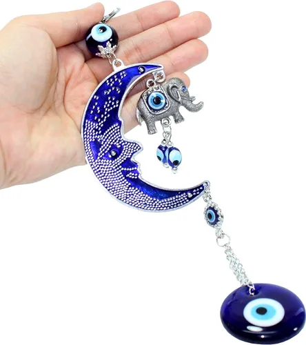 Miniatura 2 de Amuleto azul turco contra el mal de ojo (Nazar) Luna y elefante para colgar en la pared, decoración del hogar, bendición, inauguración de la casa