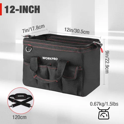 Miniatura 2 de Workpro W081020A - Bolsa para herramientas de almacenamiento con boca ancha (12 pulgadas)