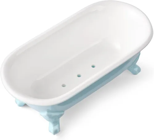 Miniatura 7 de Bañera decorativa en miniatura con patas de garra de cerámica de 6.5", jabonera para jabón en barra, soporte para esponja de cocina y bandeja