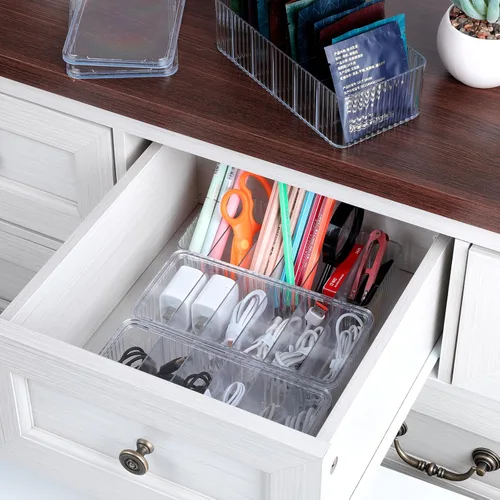 Miniatura 7 de Paquete de 4 cajas organizadoras de cables transparentes con tapa, caja de almacenamiento de cables transparente, cajas organizadoras de alambre