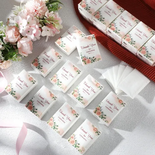 Miniatura 5 de Geelin Paquete de 100 pañuelos faciales de boda, bolsas de bienvenida, pañuelos de bolsillo, mini recuerdos de tamaño de viaje para invitados