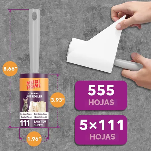 Miniatura 5 de Rodillos de pelusa para pelo de mascotas extra pegajosos, juego de mega valor de 555 hojas, rodillo de pelusa con 5 asas mejoradas, 5 rodillos