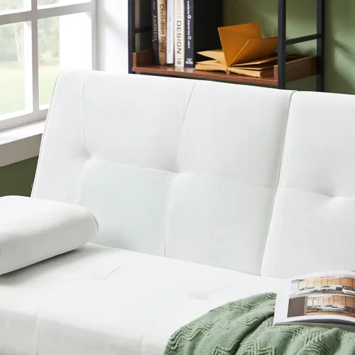 Miniatura 5 de Sofá cama futón de terciopelo con 2 portavasos y reposabrazos extraíbles, moderno sofá cama convertible con patas de metal, sofá biplaza tapizado