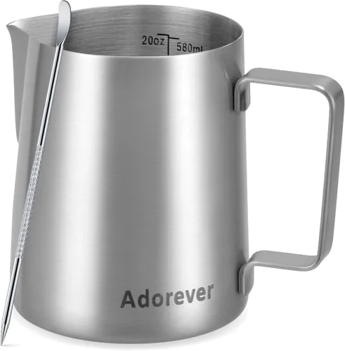 Miniatura 15 de Jarra espumadora de leche, 600ml/20oz, jarra de vapor de acero inoxidable para café con leche, capuchino, latte, arte, barista, jarra de vapor con D