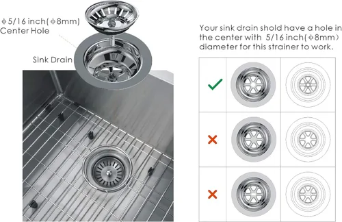 Miniatura 6 de KANARY Colador de repuesto para fregadero de cocina para desagües estándar (3-1/2 pulgadas), cuerpo de acero inoxidable con tapón de goma