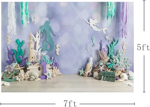 Miniatura 2 de MEHOFOND Telón de fondo de fotografía de sirena bajo el mar, 7 x 5 pies, decoración de fiesta de cumpleaños para niña, decoración de fiesta