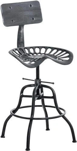 Diseño industrial Metal Ajustable Altura Respaldo Silla Tractor Vintage Silla Silla Taburete de bar (Plata)