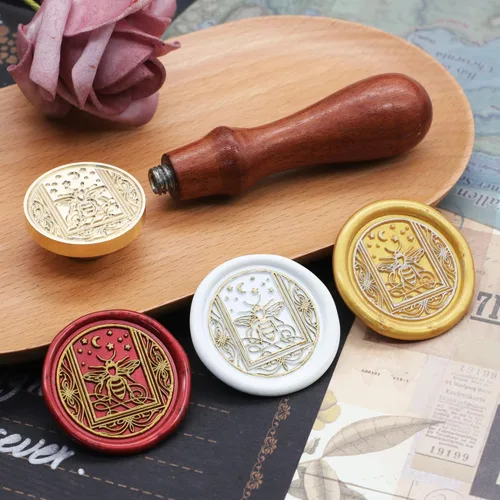 Miniatura 5 de SWANGSA Sello de cera de abeja estrellada, sello de sellado de cabeza de latón vintage, ideal para adornar invitaciones de fiesta, paquetes de vino