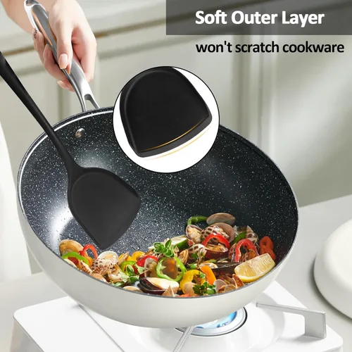 Miniatura 3 de Juego de utensilios de cocina de silicona, 15 piezas, resistentes al calor, utensilios de cocina antiadherentes con soporte, tornero, pinzas