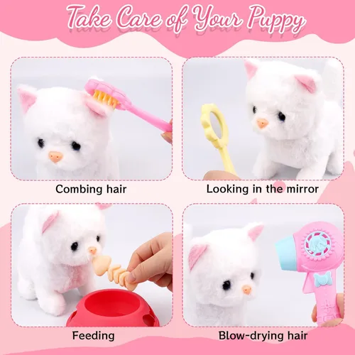 Miniatura 3 de Peluche de gato, juguetes de peluche de gato que camina, interactivo electrónico relleno con mochila de tortuga, lindos animales de peluche