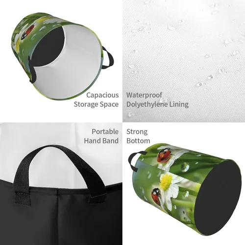 Miniatura 4 de Summer Ladybird Flowers print Circular Hamper Waterproof Storage Bin Organizer Basket Laundry Hamper With Handles For Clothes Toys Small