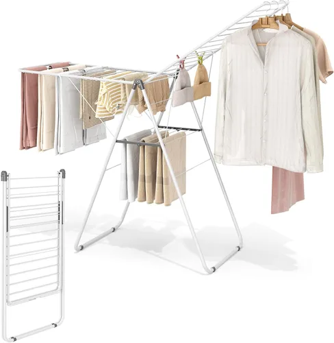 Miniatura 7 de KINGBOARD Tendedero Plegable para Ropa, Tendedero de Metal para Ropa con Altura Ajustable, Estante de Lavandería, Uso Interior y Exterior, Sin Blanco