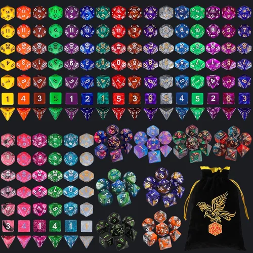 Miniatura 18 de QMay DND Juego de Dados - 25x7 (175 piezas) Dados Poliédricos Compatibles con Dungeons and Dragons D&D RPG MTG Juegos de Mesa. 25 juegos de 7 dados