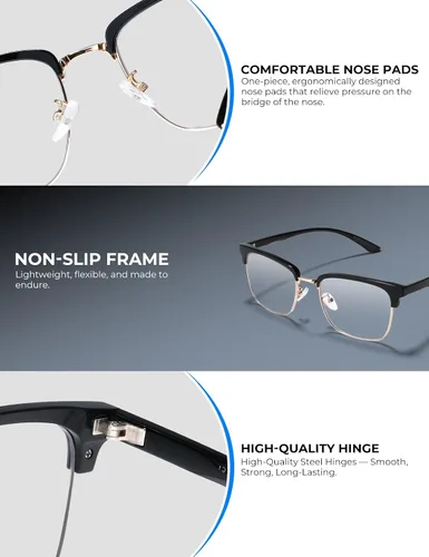 Miniatura 5 de ZanyLen Blue Light Glasses Men Rectangle Large Browline Computer Gaming Glasses