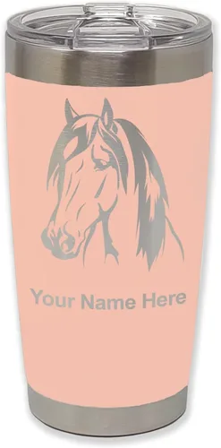 Miniatura 33 de LaserGram Vaso aislado al vacío de 20 onzas, cabeza de caballo 1, grabado personalizado incluido (negro)