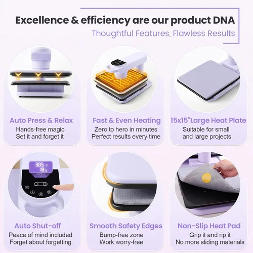 Miniatura 8 de Whubefy Prensa de Calor Automática Giratoria 360° 15x15 - Máquina Profesional Automática de Prensa para Camisetas con Liberación Automática y 7