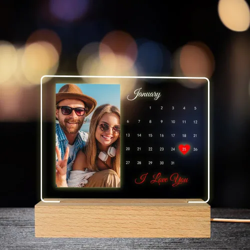 Miniatura 22 de Placa de fotos de acrílico LED personalizada, regalos de aniversario personalizados para parejas con nombres grabados, luz nocturna romántica