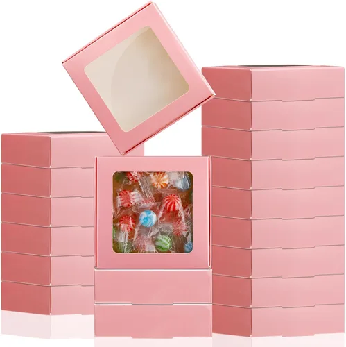 Miniatura 13 de Zonon 30 cajas de papel kraft con ventana de 4.13 x 4.13 x 1.18 pulgadas, embalaje de dulces, cajas de regalo pequeñas, soporte para jabón, mini