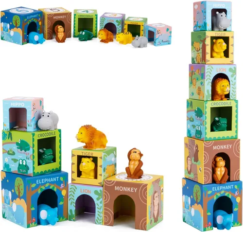 Miniatura 8 de KMTJT Juguetes de clasificación y apilamiento de dinosaurios para niños pequeños y bebés, bloques para niños de 1 a 3 años, juguetes Montessori