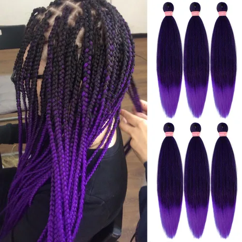 Miniatura 25 de Cabello para trenzar preestirado plateado, 20 pulgadas, 6 paquetes de extensiones de cabello trenzado Ombre preestiradas para mujeres, fibra