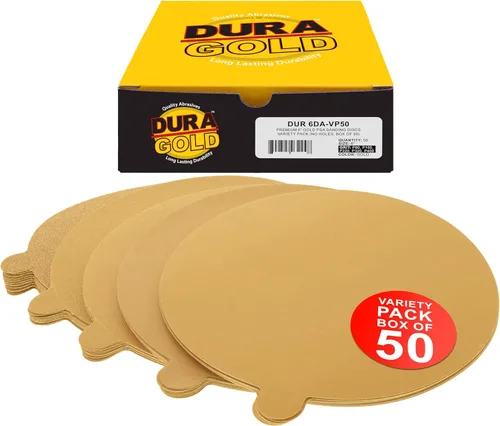 Miniatura 18 de Dura-Gold Discos de lija PSA dorados de 6 pulgadas de alta calidad, grano 400, caja de 50 unidades, papel de lija autoadhesivo para lijadora DA