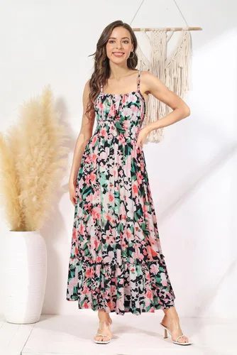 Miniatura 4 de GRACE KARIN Vestido largo de verano para mujer, casual, sin mangas, con tirantes delgados, volantes, acampanado, para la playa, con bolsillos