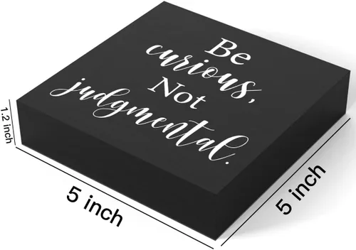 Miniatura 2 de mmiishe Letrero de madera inspirador decorativo motivacional con texto en inglés «Be Curious Not Judgmental», caja de madera para el hogar