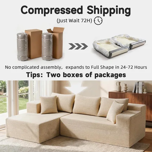 Miniatura 6 de Bashaw 108" Cloud Sectional Boneless Couches Sofa with Chaise, Modular L-Shape Couch Deep Seat Memory Foam Compressed Sofa for Living Room