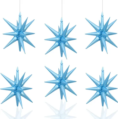 Miniatura 25 de 6 Globos de Papel de Aluminio con Forma de Estrella Negra de Una Pieza, Globo de Estrella de 14 Puntas 4D Cono Starburst de Mylar de 22 Pulgadas