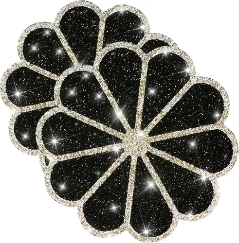 Miniatura 50 de Juego de 1 mantel individual redondo en negro, manteles individuales brillantes resistentes al calor, lavables, para cena, cocina, boda, decorativos