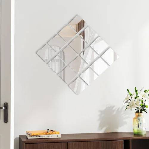 Miniatura 8 de Paquete de 50 azulejos cuadrados de espejo de vidrio, cuadrados pequeños de vidrio decorativos de 4 x 4 pulgadas, a granel para centros de mesa