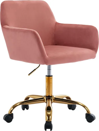 Miniatura 16 de KCC Silla de Tocador de Maquillaje de Tela de Pana, Sillón Giratorio Esponjoso Moderno con Ruedas, Tapizada Mullida de Altura Ajustable para Niñas