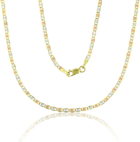 DECADENCE Collar de cadena de amor tricolor de oro de 14 quilates sólido de 0.079 in a 0.315 in con corte de diamante, estrella italiana o corazón